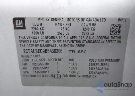 2011 GMC Terrain Sle-2 from USA, damaged, VIN 2CTALSEC9B6436306